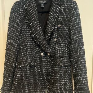 Rachel Zoe Black & White Tweed Double-Breasted Blazer